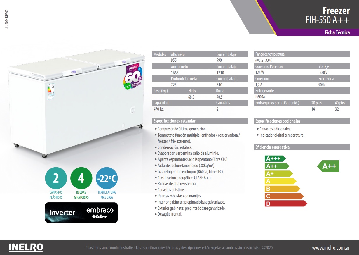 Freezer Inelro Fih-550 A+ Capacidad 460 Lts - Imagen 8